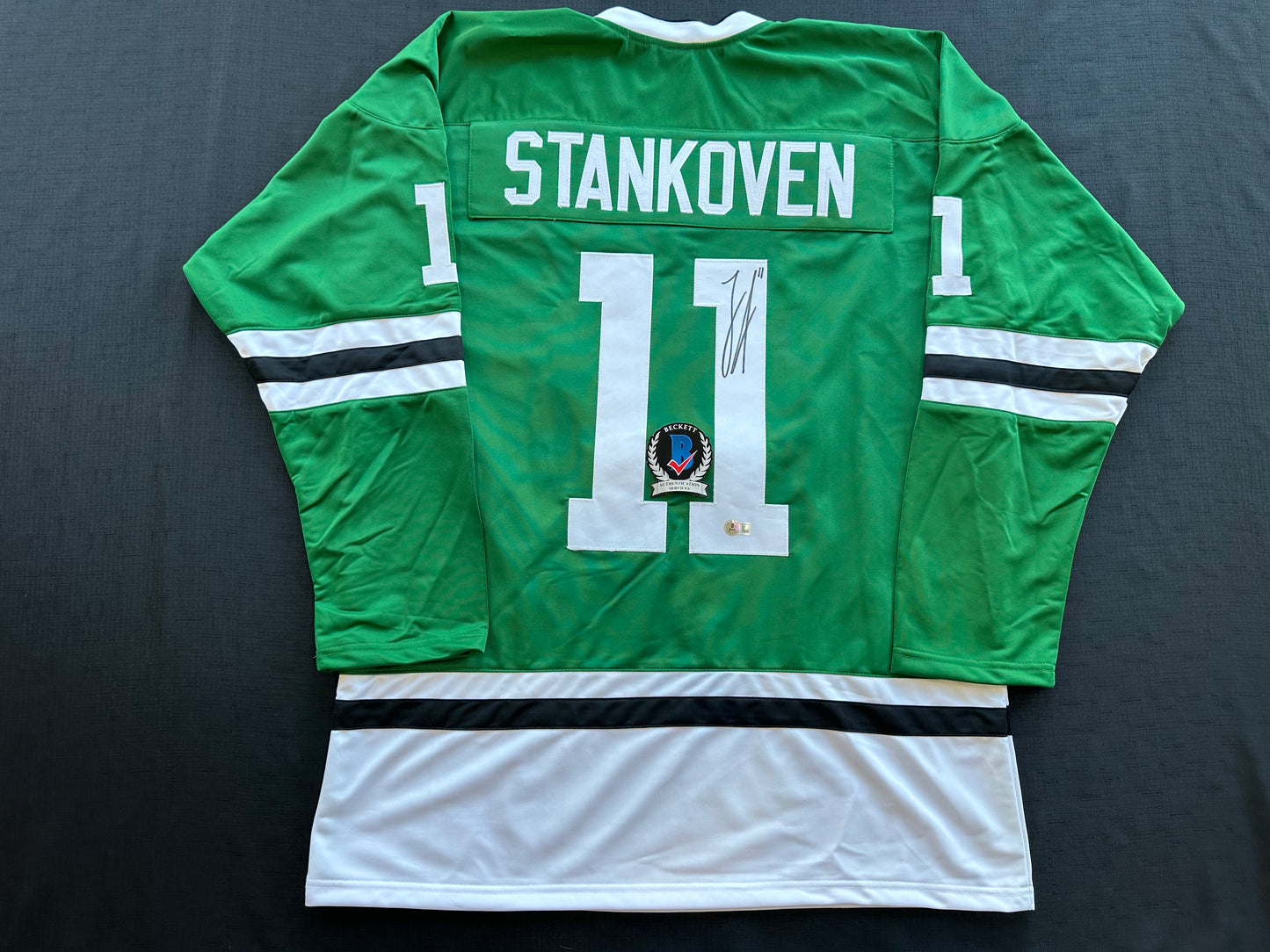 LOGAN STANKOVEN DALLAS STARS SIGNED HOCKEY ROAD JERSEY BAS COA