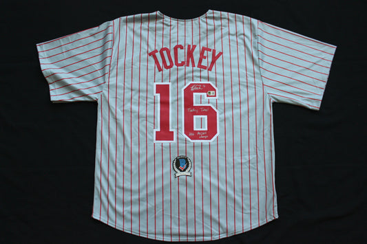 DAYTON TOCKEY OKLAHOMA OU SOONERS SIGNED Road BASEBALL JERSEY w/2INSCs BAS