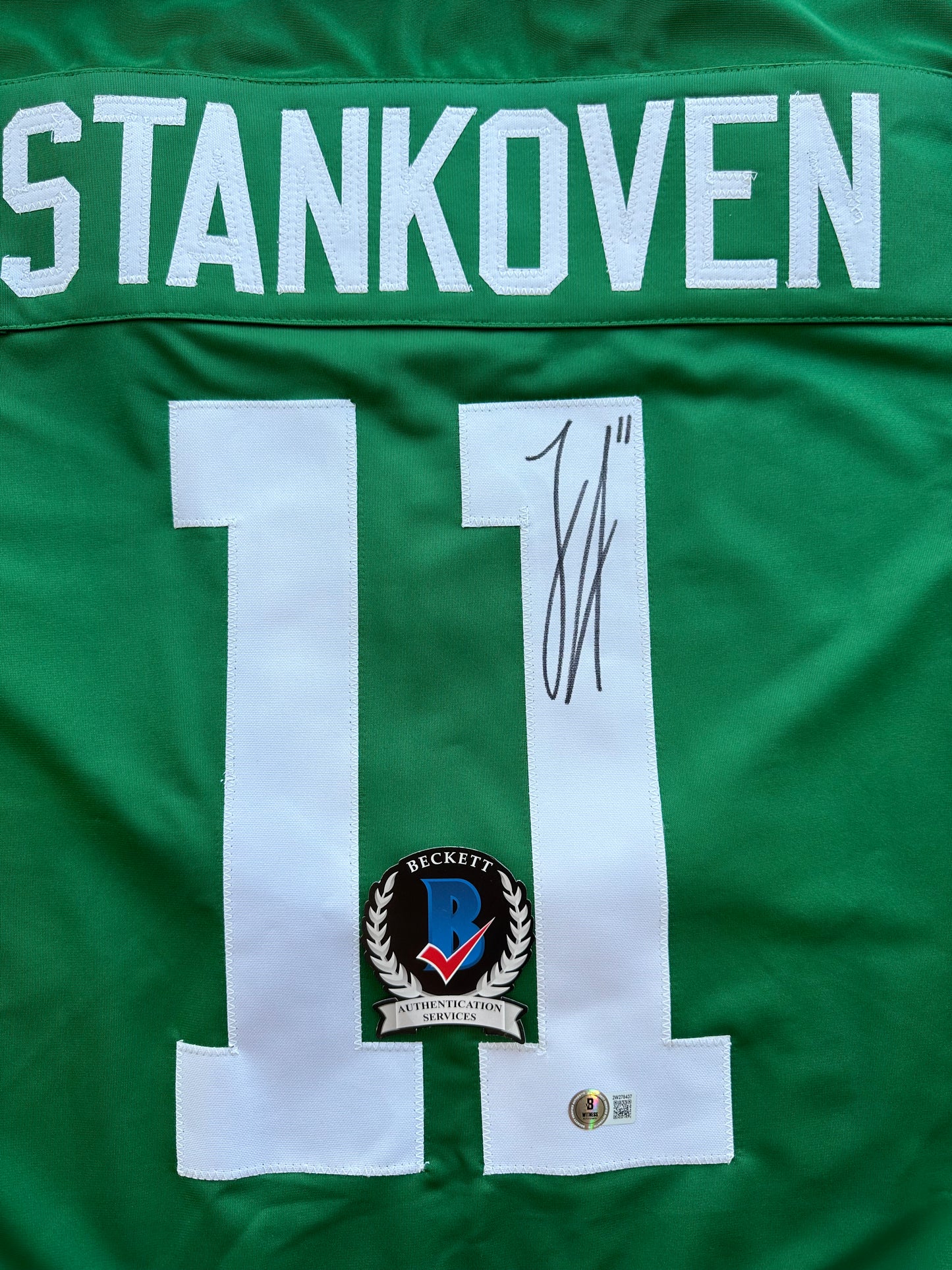 LOGAN STANKOVEN DALLAS STARS SIGNED HOCKEY ROAD JERSEY BAS COA
