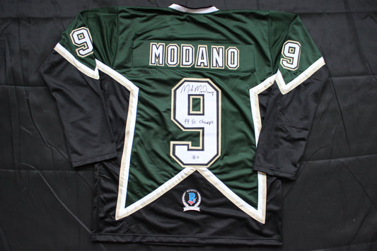 MIKE MODANO DALLAS STARS SIGNED HOCKEY JERSEY w/99 SC Champs BAS COA