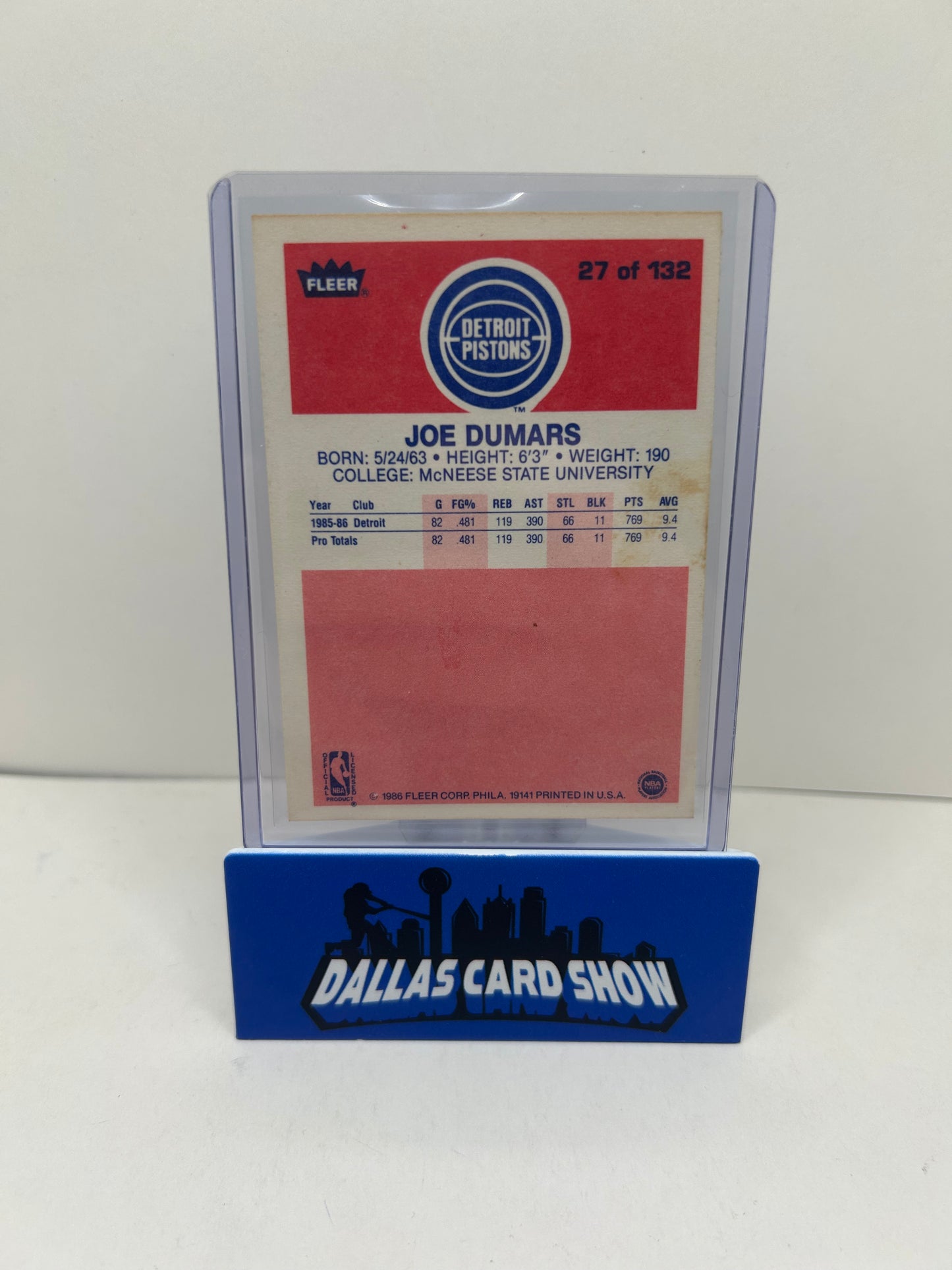 1986-87 Fleer #27 JOE DUMARS RC Detroit Pistons HOF