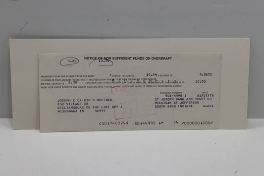 Joe Montana Overdraft Notice