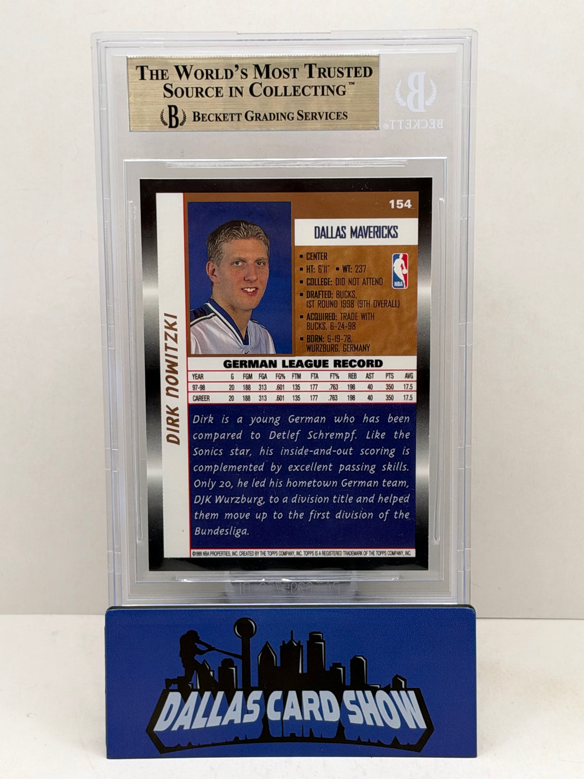 1998-99 Topps #154 Dirk Nowitzki Rookie RC BGS 9.5