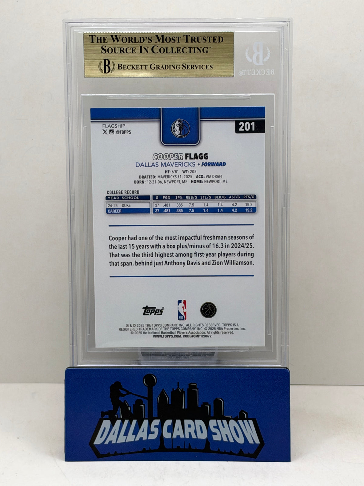 2025-26 Topps #201 Cooper Flagg Rookie RC BGS 9.5