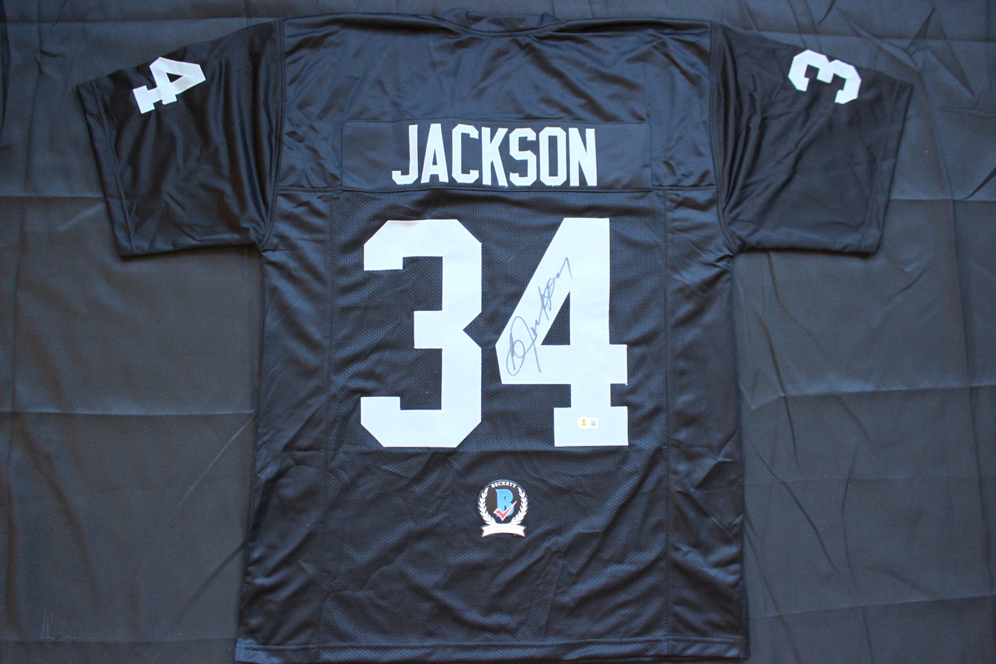 BO JACKSON RAIDERS SIGNED FOOTBALL JERSEY KC Royals Auburn BAS COA