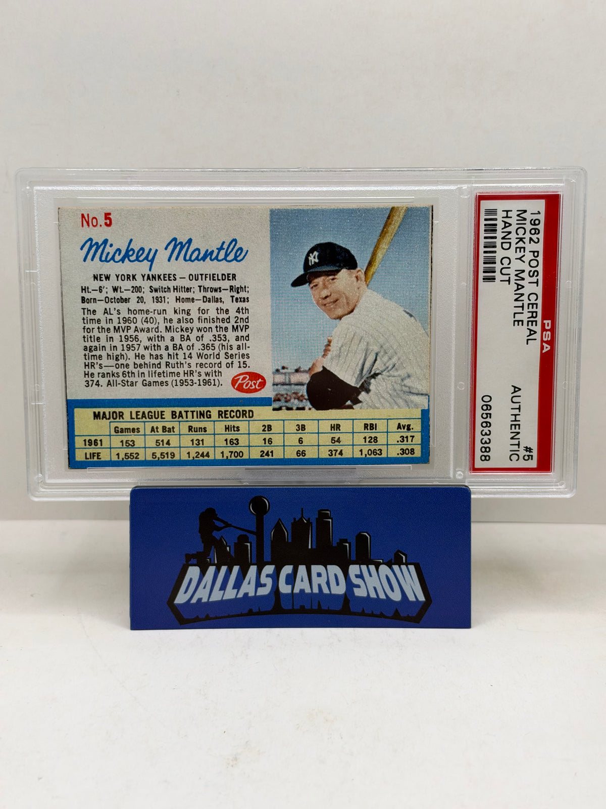 1962 Post Cereal #5 Mickey Mantle Hand Cut PSA Authentic