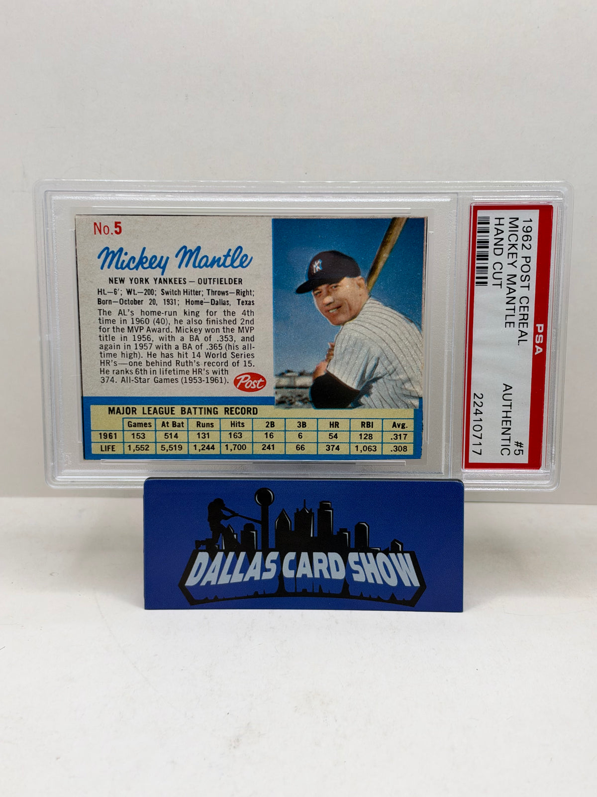 1962 Post Cereal #5 Mickey Mantle Hand Cut PSA Authentic