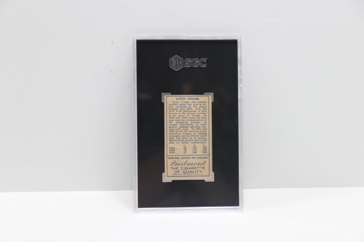 1911 Piedmont Cigarettes T205 Louis Criger SGC Authentic