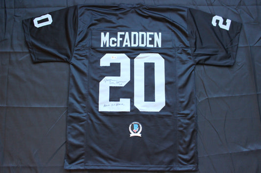 DARREN McFADDEN OAKLAND RAIDERS SIGNED FOOTBALL JERSEY w/MenInBlack Arkansas BAS