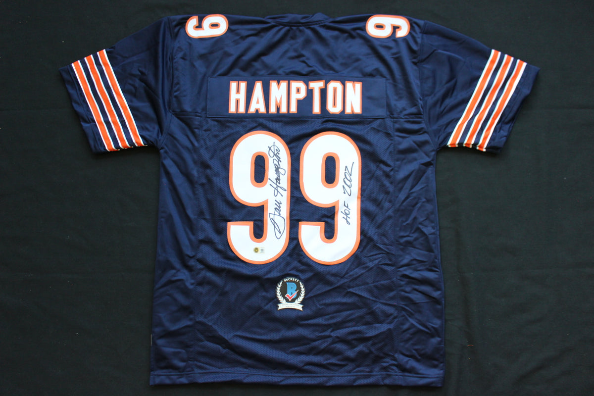 DAN HAMPTON CHICAGO BEARS SIGNED DARK NAVY JERSEY w/HOF 2002 Arkansas BAS