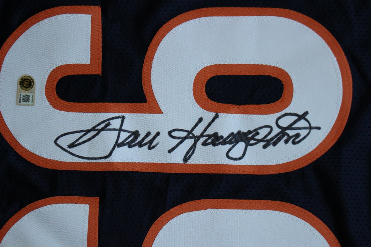 DAN HAMPTON CHICAGO BEARS SIGNED DARK NAVY JERSEY w/HOF 2002 Arkansas BAS