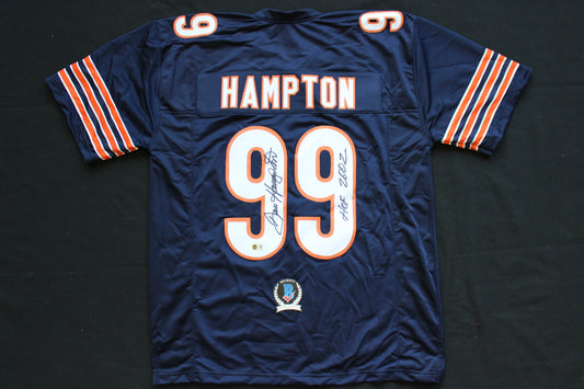 DAN HAMPTON CHICAGO BEARS SIGNED DARK NAVY JERSEY w/HOF 2002 Arkansas BAS