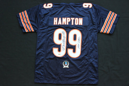 DAN HAMPTON CHICAGO BEARS SIGNED DARK NAVY JERSEY w/HOF 2002 Arkansas BAS