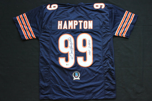 DAN HAMPTON CHICAGO BEARS SIGNED DARK NAVY JERSEY w/HOF 2002 Arkansas BAS