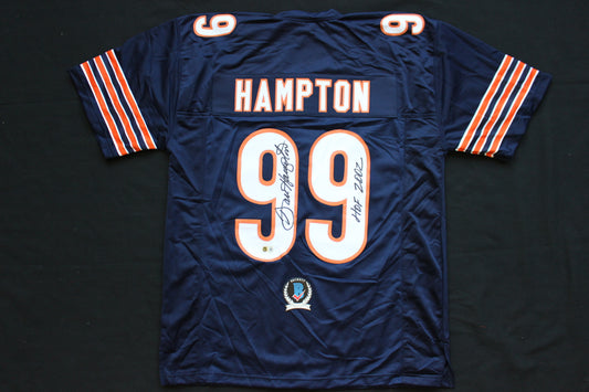 DAN HAMPTON CHICAGO BEARS SIGNED DARK NAVY JERSEY w/HOF 2002 Arkansas BAS
