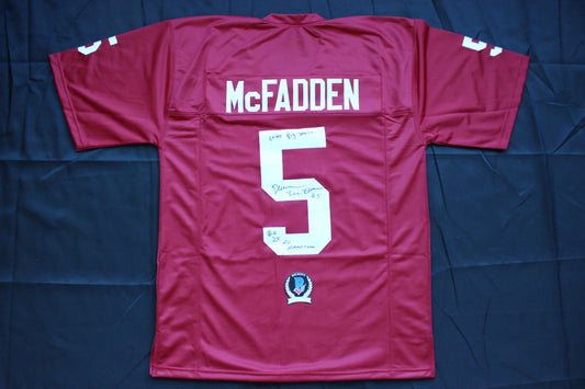 DARREN McFADDEN ARKNASAS RAZORBACKS SIGNED FOOTBALL JERSEY w/INSCs BAS COA