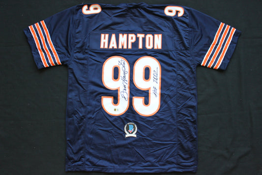 DAN HAMPTON CHICAGO BEARS SIGNED DARK NAVY JERSEY w/HOF 2002 Arkansas BAS
