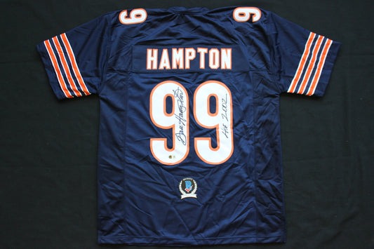 DAN HAMPTON CHICAGO BEARS SIGNED DARK NAVY JERSEY w/HOF 2002 Arkansas BAS