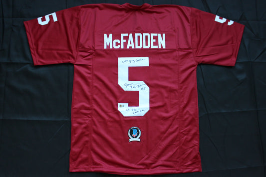 DARREN McFADDEN ARKNASAS RAZORBACKS SIGNED FOOTBALL JERSEY w/INSCs BAS COA