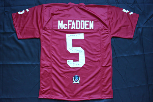 DARREN McFADDEN ARKNASAS RAZORBACKS SIGNED FOOTBALL JERSEY w/INSCs BAS COA
