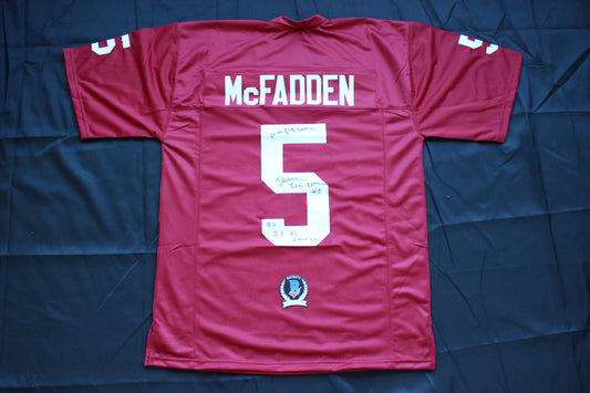 DARREN McFADDEN ARKNASAS RAZORBACKS SIGNED FOOTBALL JERSEY w/INSCs BAS COA