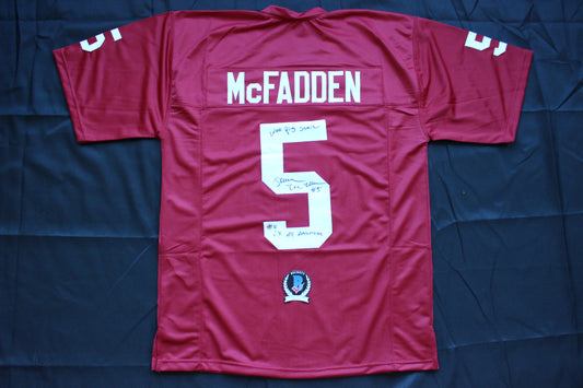 DARREN McFADDEN ARKNASAS RAZORBACKS SIGNED FOOTBALL JERSEY w/INSCs BAS COA