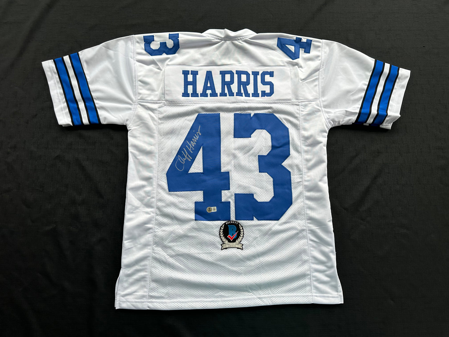 CLIFF HARRIS DALLAS COWBOYS SIGNED Medium WHITE JERSEY BAS COA