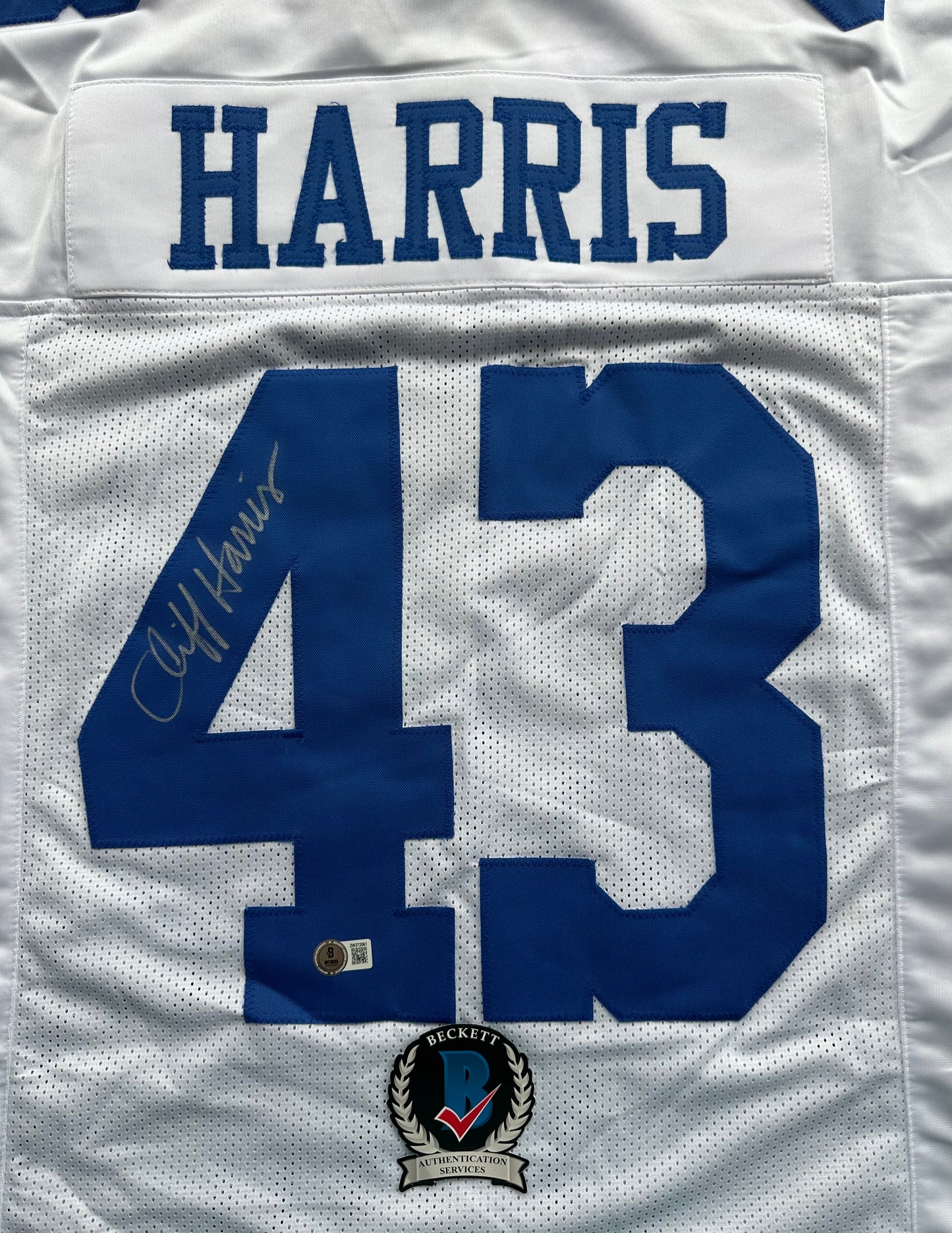 CLIFF HARRIS DALLAS COWBOYS SIGNED Medium WHITE JERSEY BAS COA