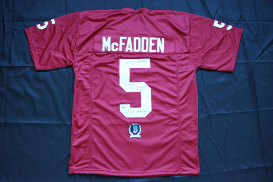 DARREN McFADDEN ARKNASAS RAZORBACKS SIGNED FOOTBALL JERSEY w/INSCs BAS COA