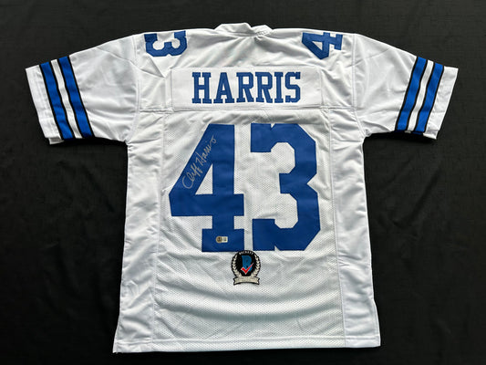 CLIFF HARRIS DALLAS COWBOYS SIGNED Medium WHITE JERSEY BAS COA