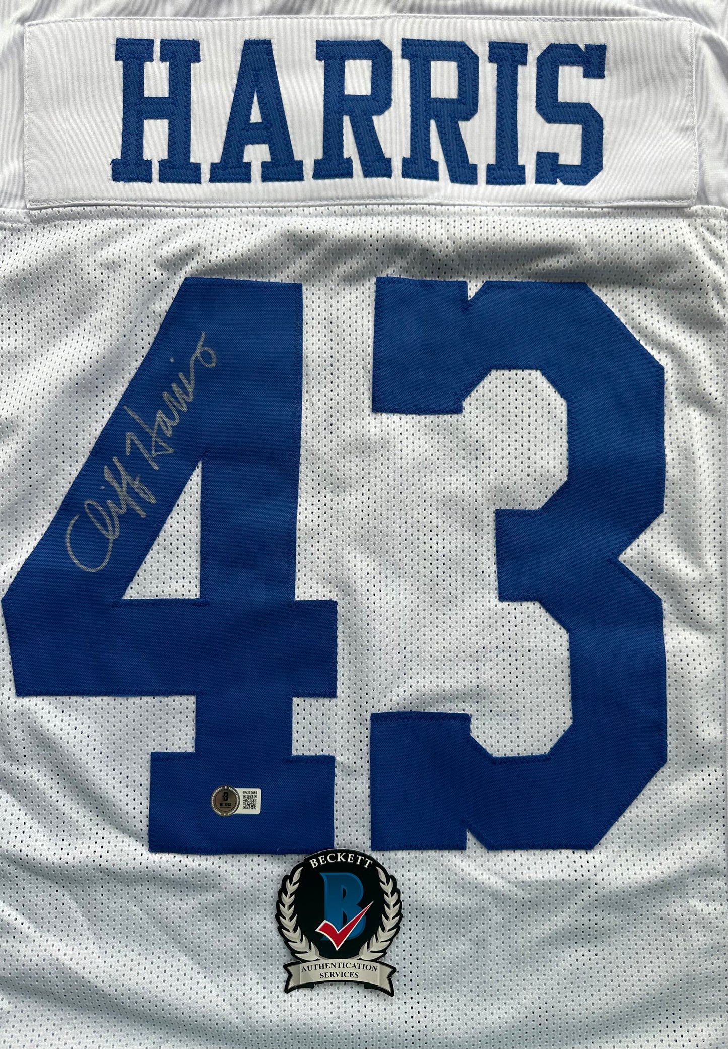 CLIFF HARRIS DALLAS COWBOYS SIGNED Medium WHITE JERSEY BAS COA