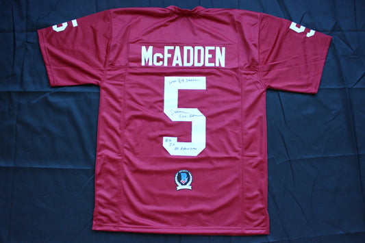 DARREN McFADDEN ARKNASAS RAZORBACKS SIGNED FOOTBALL JERSEY w/INSCs BAS COA