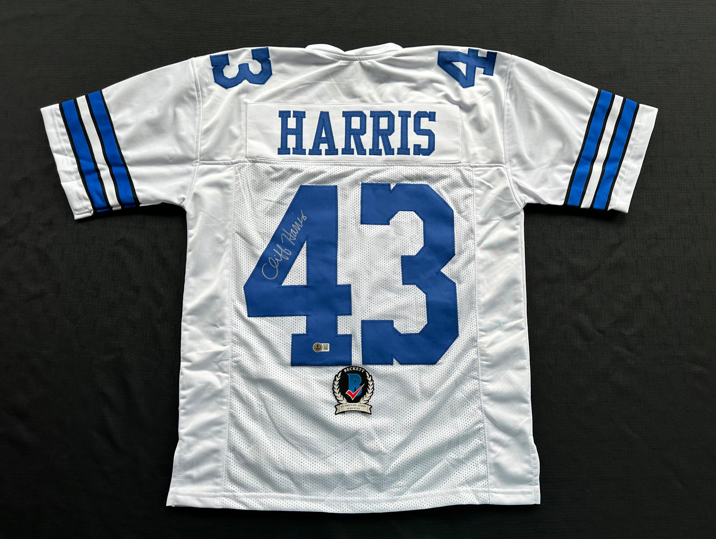 CLIFF HARRIS DALLAS COWBOYS SIGNED Medium WHITE JERSEY BAS COA