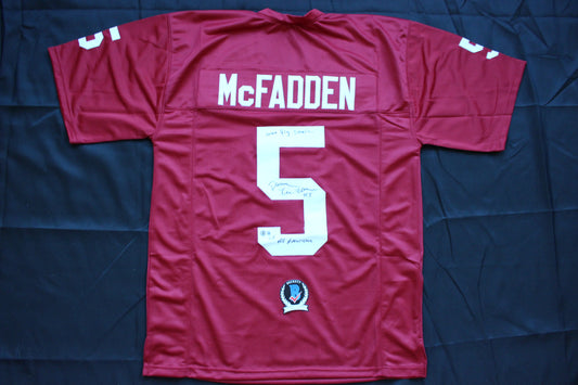 DARREN McFADDEN ARKNASAS RAZORBACKS SIGNED FOOTBALL JERSEY w/INSCs BAS COA