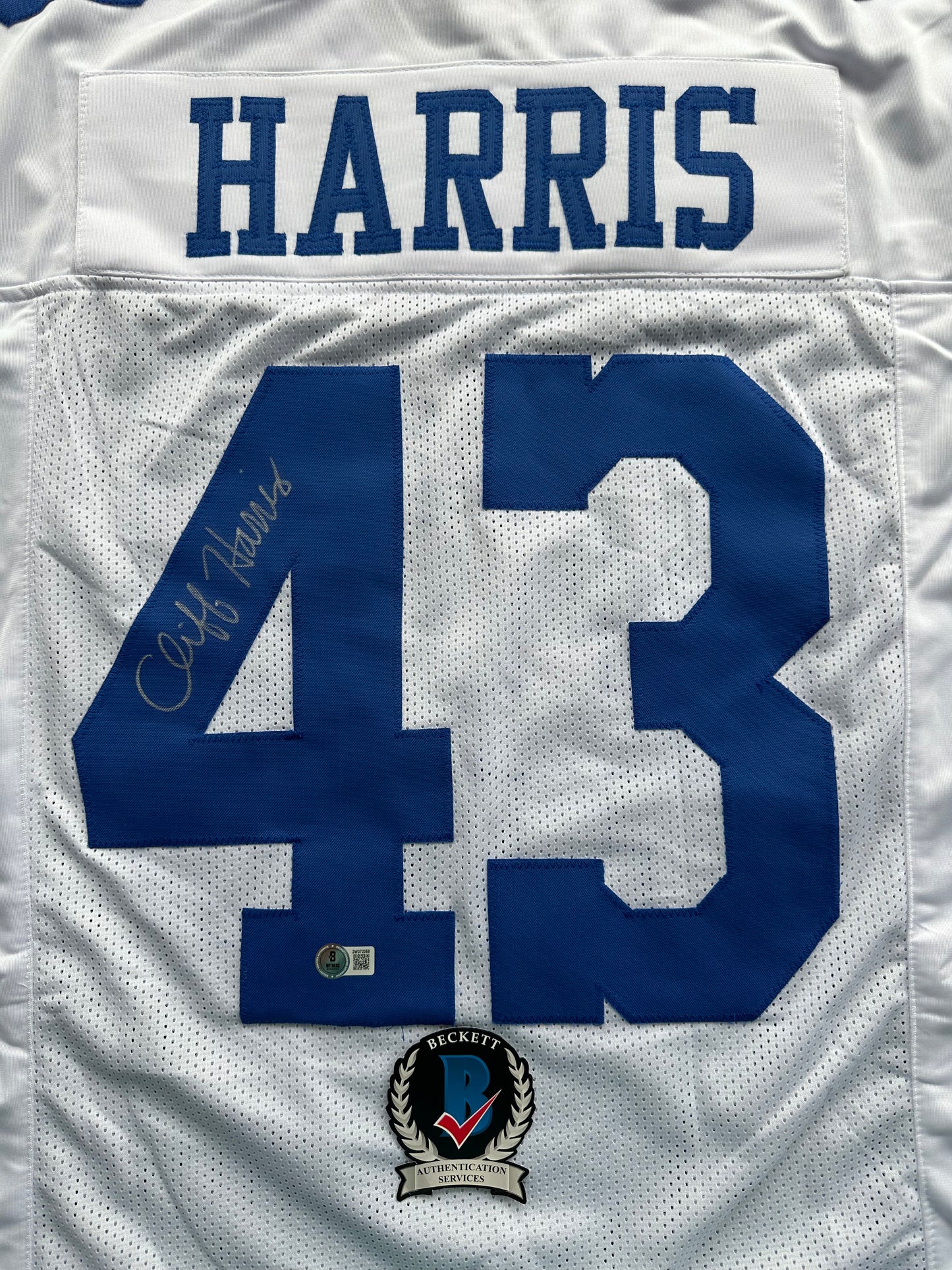 CLIFF HARRIS DALLAS COWBOYS SIGNED Medium WHITE JERSEY BAS COA