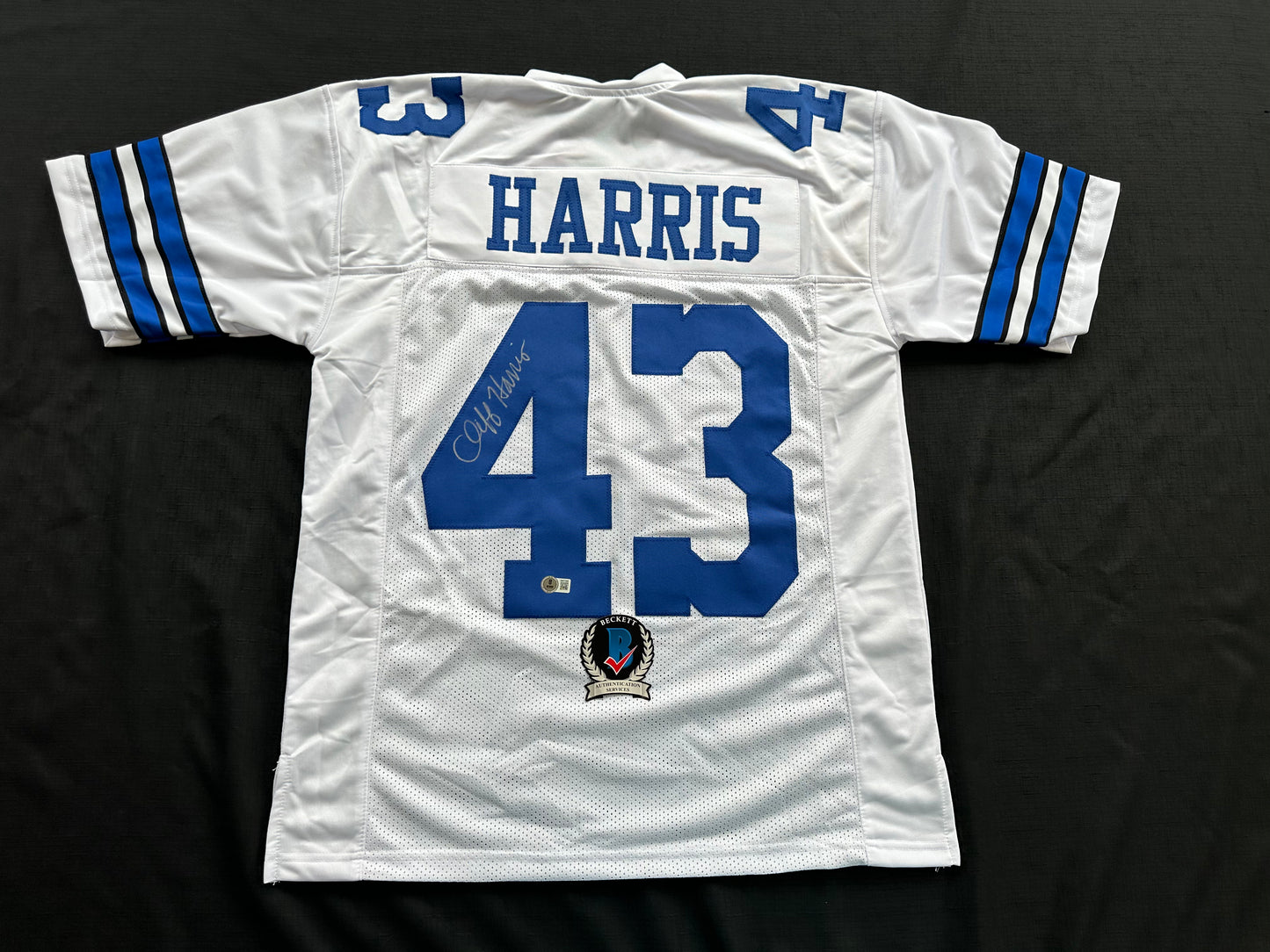 CLIFF HARRIS DALLAS COWBOYS SIGNED Medium WHITE JERSEY BAS COA
