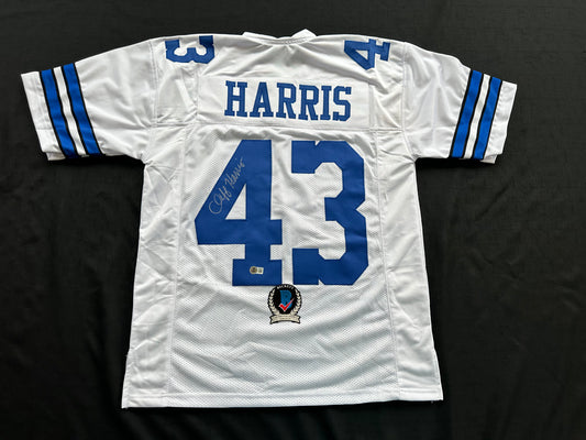 CLIFF HARRIS DALLAS COWBOYS SIGNED Medium WHITE JERSEY BAS COA