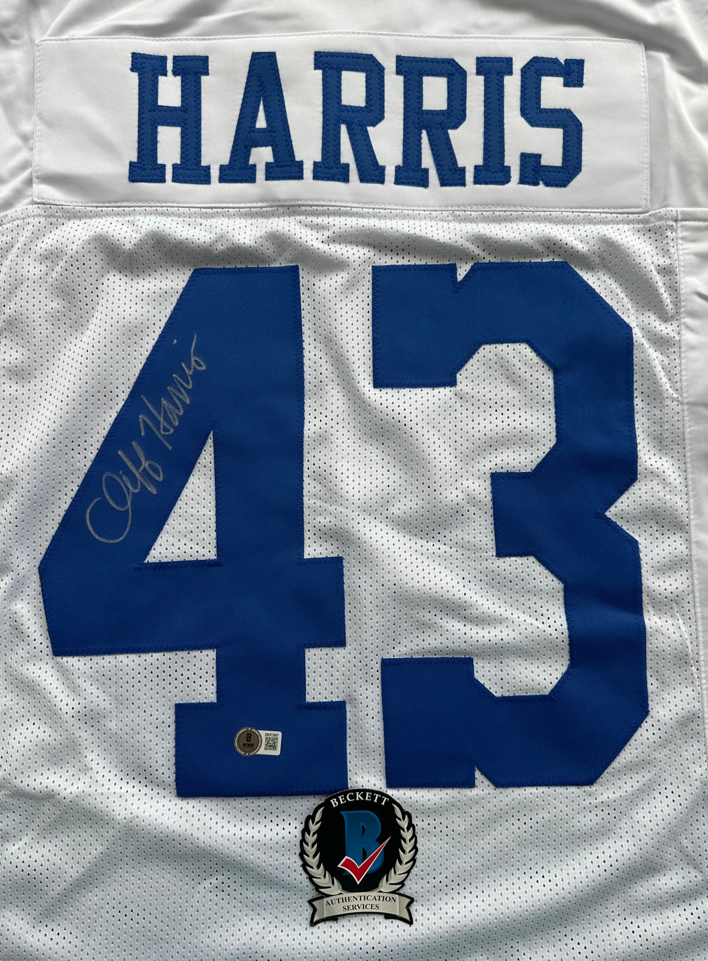 CLIFF HARRIS DALLAS COWBOYS SIGNED Medium WHITE JERSEY BAS COA
