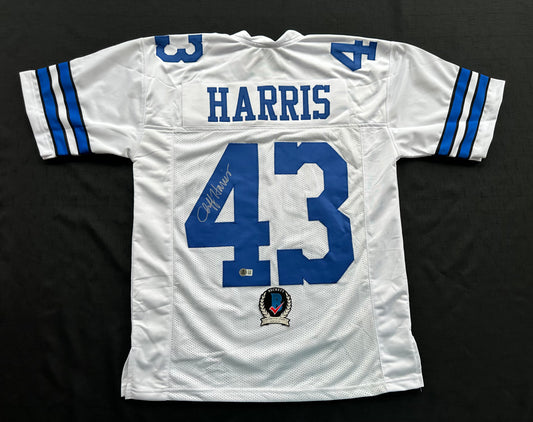 CLIFF HARRIS DALLAS COWBOYS SIGNED Medium WHITE JERSEY BAS COA