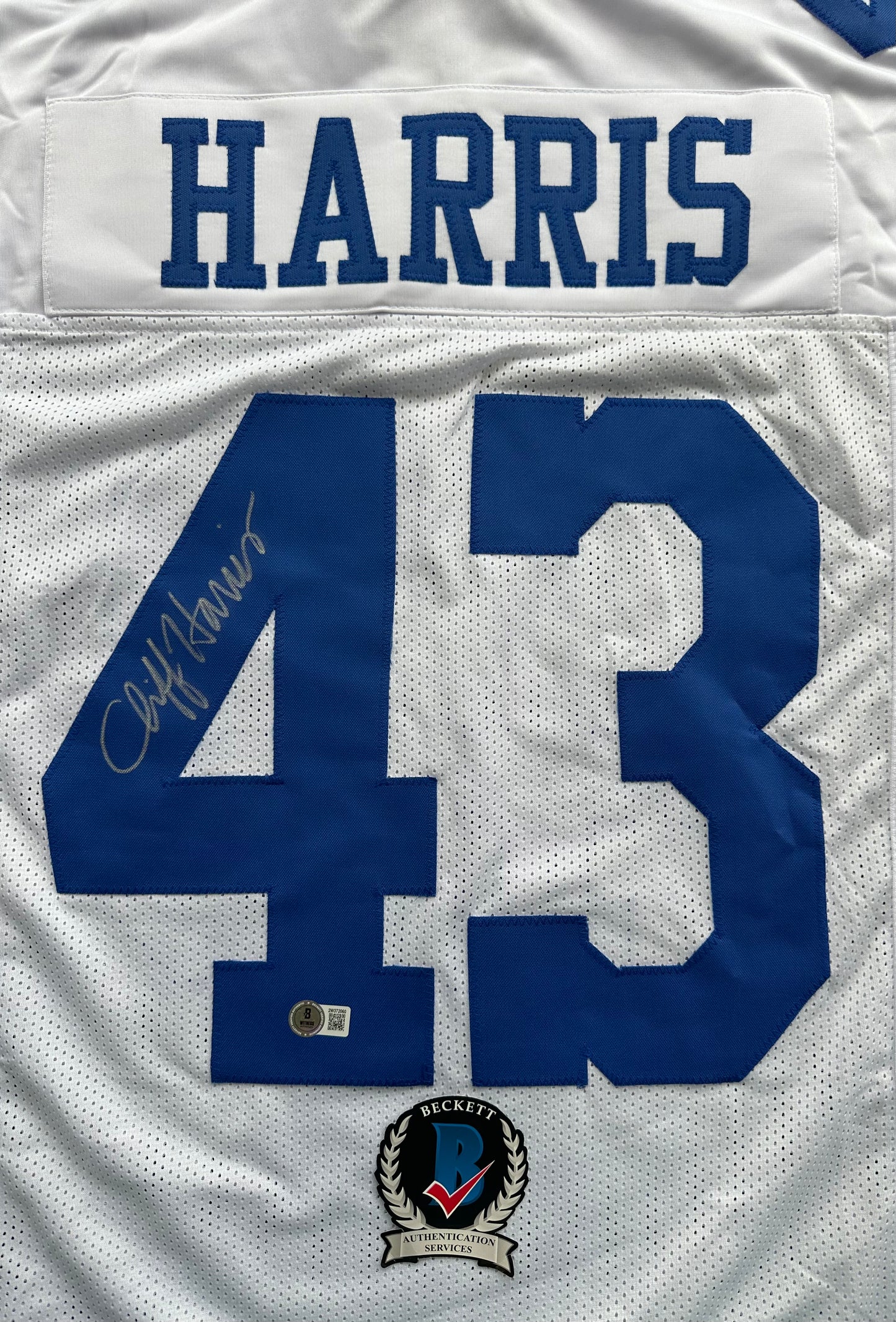 CLIFF HARRIS DALLAS COWBOYS SIGNED Medium WHITE JERSEY BAS COA