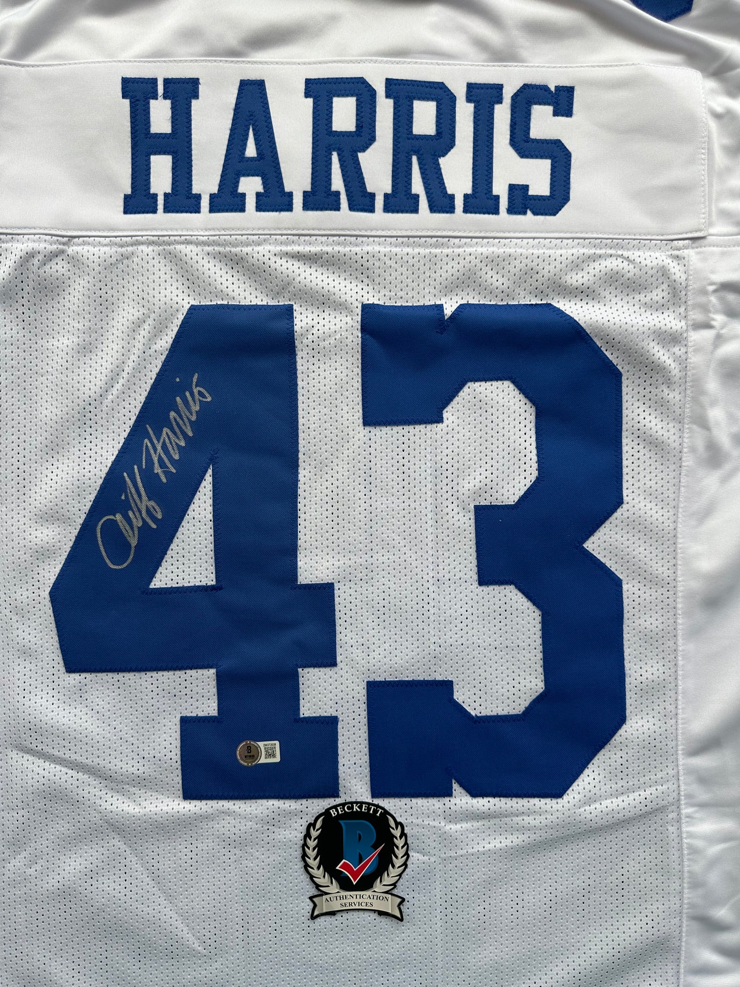 CLIFF HARRIS DALLAS COWBOYS SIGNED Large WHITE JERSEY BAS COA