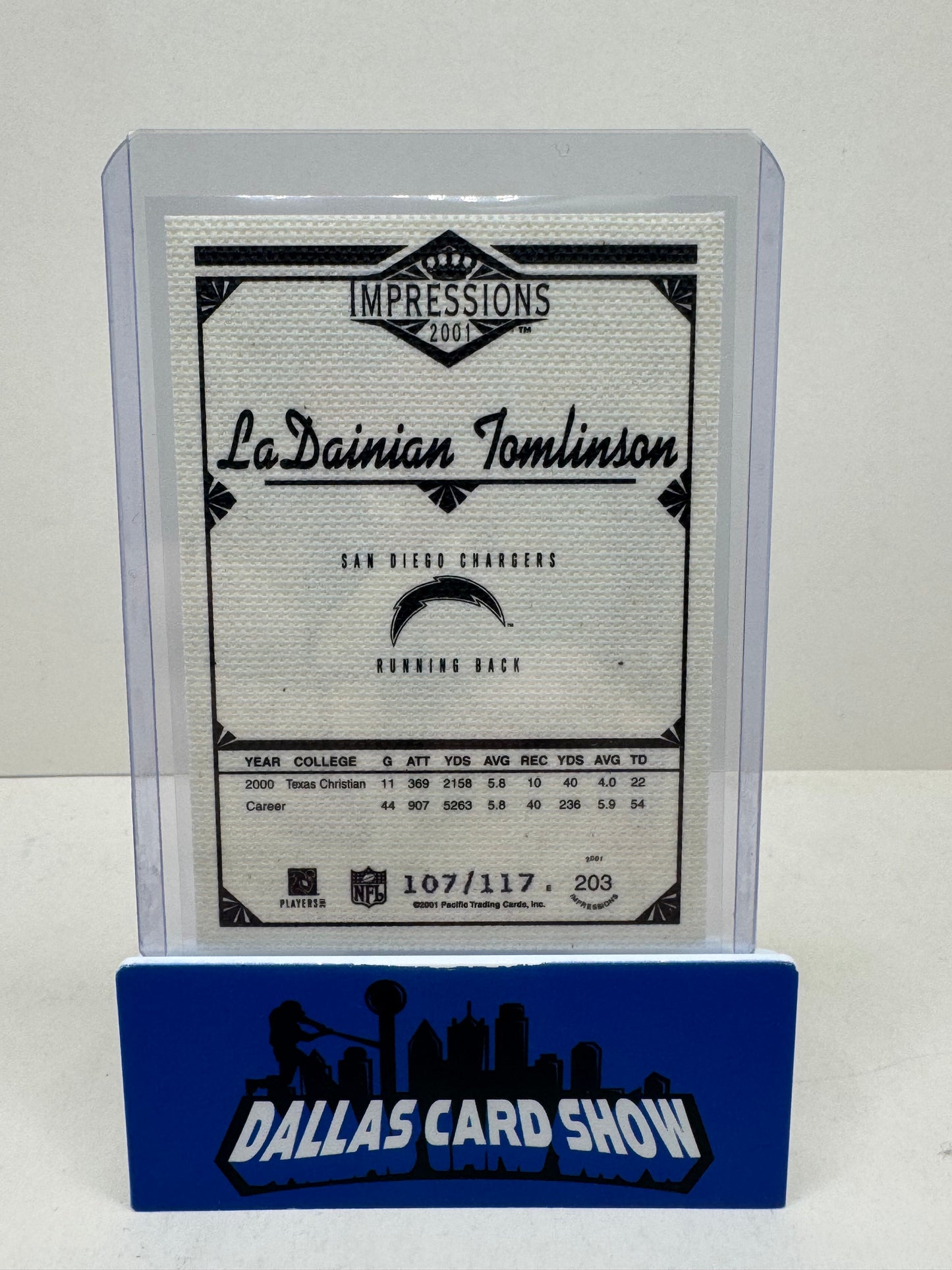 2001 Pacific Canvas Impressions #203 LaDainian Tomlinson #107/117 Rookie Card