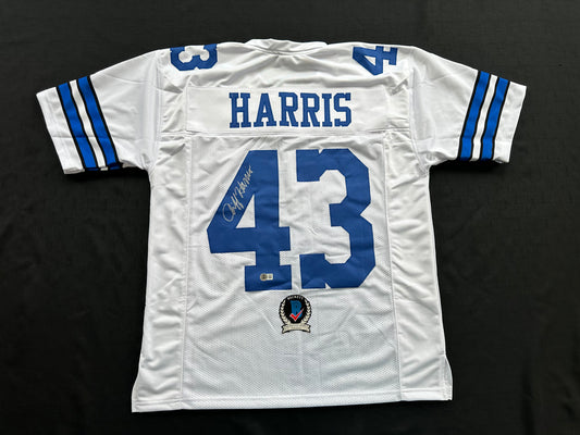 CLIFF HARRIS DALLAS COWBOYS SIGNED Large WHITE JERSEY BAS COA