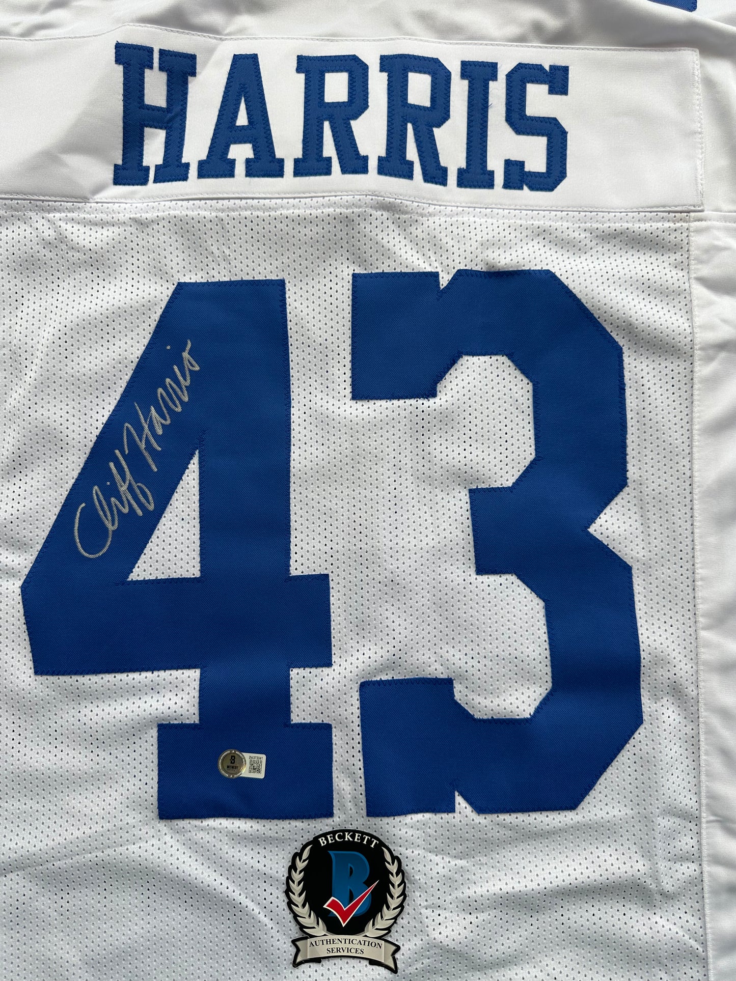 CLIFF HARRIS DALLAS COWBOYS SIGNED Large WHITE JERSEY BAS COA