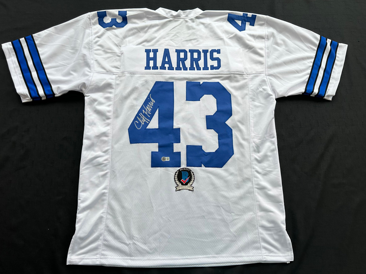 CLIFF HARRIS DALLAS COWBOYS SIGNED XL WHITE JERSEY BAS COA