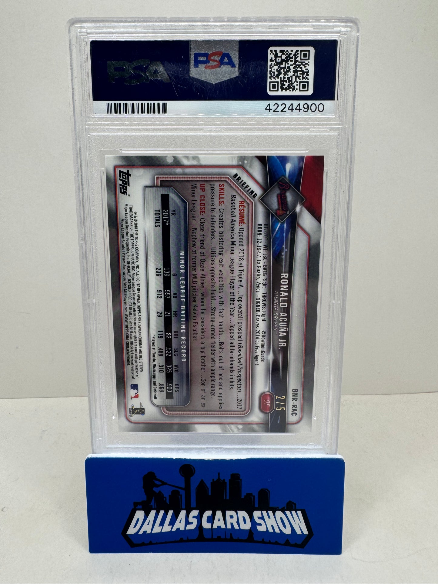 2018 Bowman Chrome Ronald Acuna Jr. Red /5 National Exclusive PSA 10