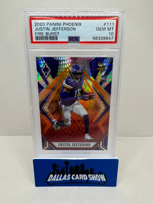 2020 Phoenix Football Justin Jefferson Fire Burst PSA 10