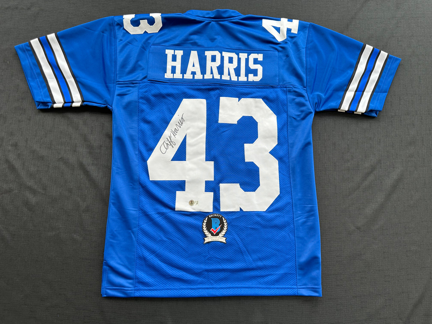 CLIFF HARRIS DALLAS COWBOYS SIGNED Medium BLUE JERSEY BAS COA
