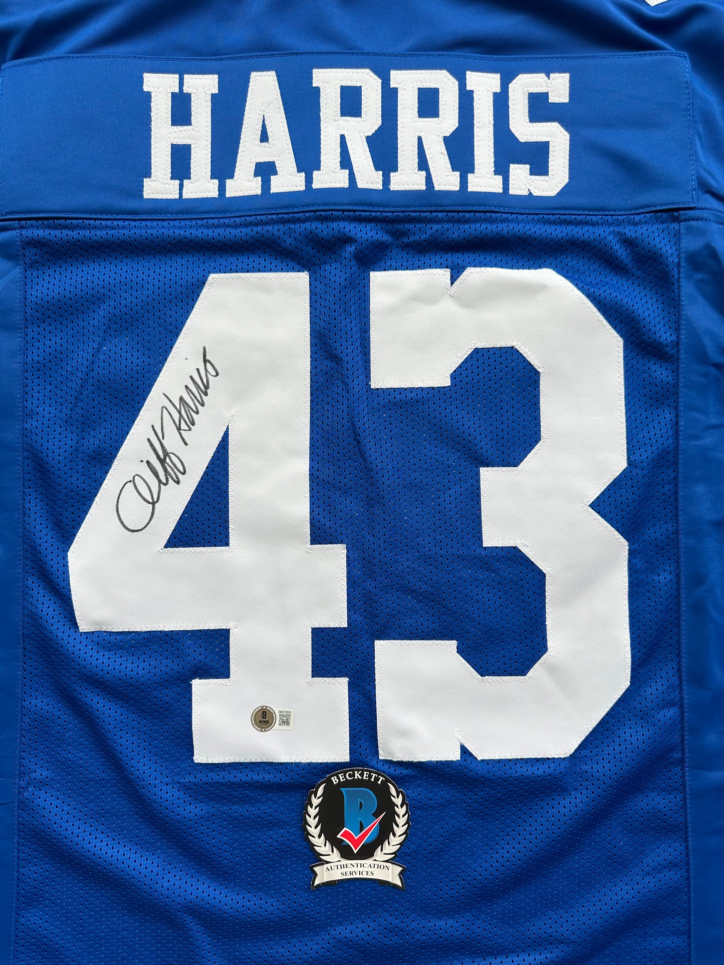 CLIFF HARRIS DALLAS COWBOYS SIGNED Large BLUE JERSEY BAS COA