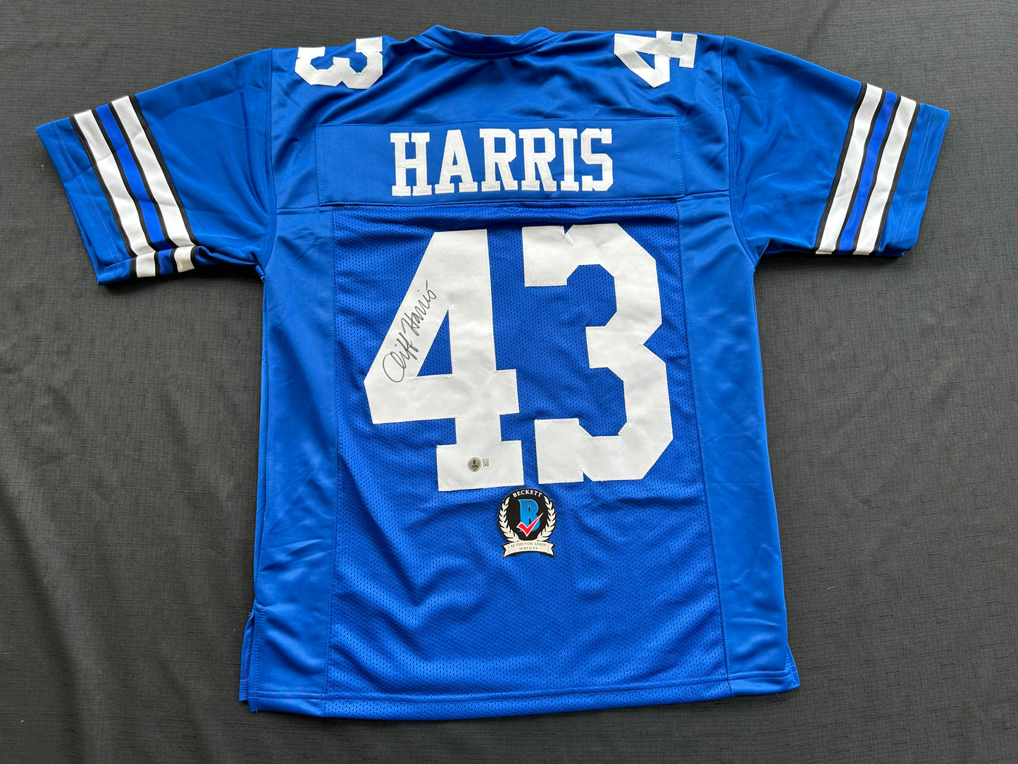 CLIFF HARRIS DALLAS COWBOYS SIGNED Large BLUE JERSEY BAS COA